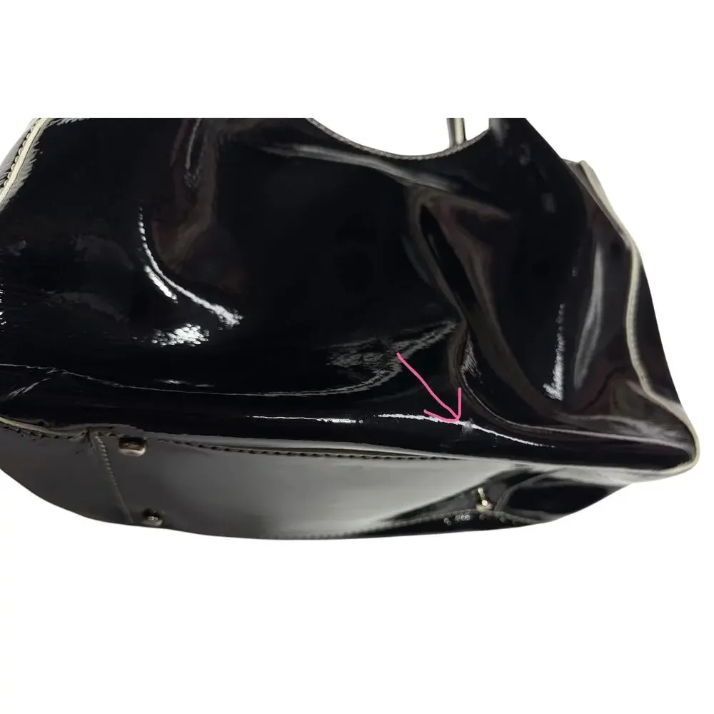 Kate Spade Black Patent Leather Pretty Penny Treesh Shoulder Handbag Large Purse